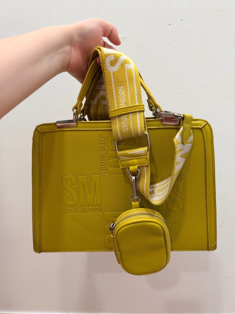 Steve Madden yellow/green Structured Top-Handle Satchel with Branded Strap - Picture 2 of 8